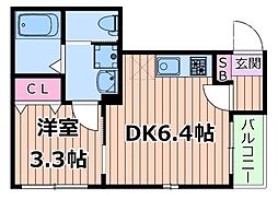 IBUSOLAS 1階1DKの間取り