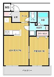 フラット・ヒル大和1 1LDKの間取図画像