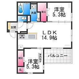 パサログランデ三条通 2階2LDKの間取り