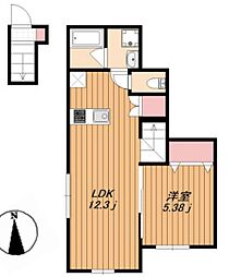 BHテラス中野 2階1LDKの間取り