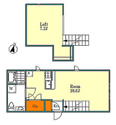 プリマ所沢元町 2階ワンルームの間取り