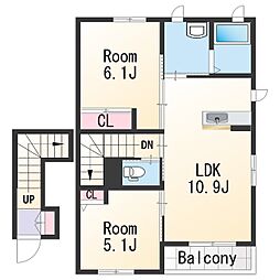 JR阪和線 紀伊駅 徒歩21分の賃貸アパート 2階2LDKの間取り