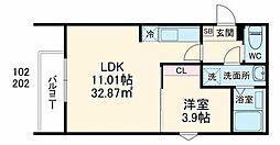 セレーネ元山 2階1LDKの間取り