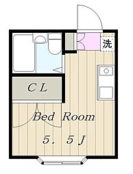 パレス桂 2階ワンルームの間取り
