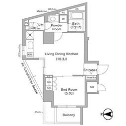 コンフォリア文京春日 13階1LDKの間取り