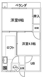 栄ビル 2階2Kの間取り