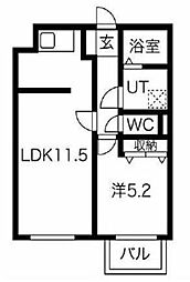 カムフォート登戸III 2階1LDKの間取り