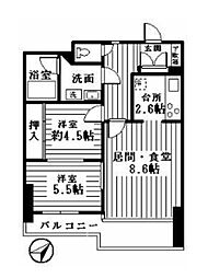 ロイヤルコートときわ台 8階2LDKの間取り