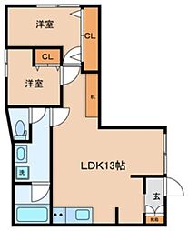 東武伊勢崎線 西新井駅 徒歩10分の賃貸アパート 1階2LDKの間取り