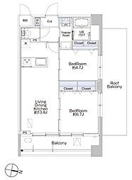 プロシード池上 8階2LDKの間取り