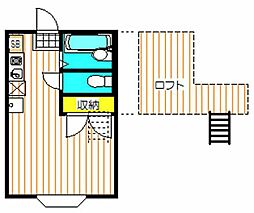 京王相模原線 南大沢駅 徒歩12分の賃貸アパート 2階ワンルームの間取り