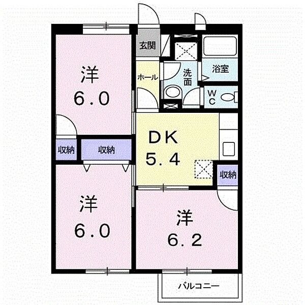 ドルチェ津福今ハイツ 203｜福岡県久留米市津福今町(賃貸アパート3K・2階・54.92㎡)の写真 その2