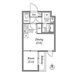 VINA山科WEST 3階1LDKの間取り