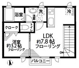 小田急小田原線 玉川学園前駅 徒歩7分の賃貸アパート 2階1LDKの間取り