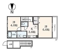 メゾンカルム 2階2Kの間取り