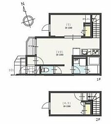 横浜市港北区大倉山3丁目アパート 2LDKの間取図画像