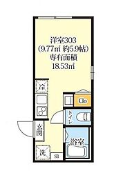 小田急小田原線 相武台前駅 徒歩8分の賃貸アパート 3階ワンルームの間取り