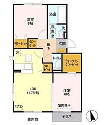 オークス 1階2LDKの間取り