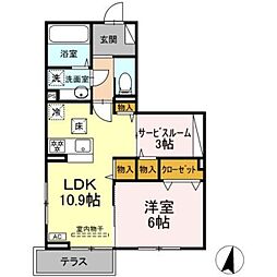 ローレルハイム 1階1LDKの間取り