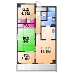 リアンジェ泉大津 3階3LDKの間取り