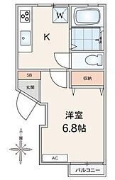 メゾンクレールＡ 2階1Kの間取り