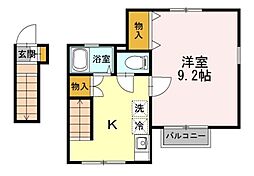 ロエベ3 1Kの間取図画像