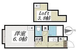 アミティエ 1階ワンルームの間取り