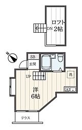 ピアザ武蔵野 1階ワンルームの間取り