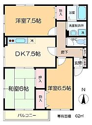 フォルテーヌI 1階3DKの間取り