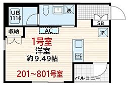 スクルド墨田緑 3階ワンルームの間取り