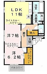 パルクソレイユ　I 1階2LDKの間取り