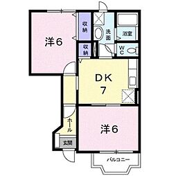 プリムローズヒル 2DKの間取図画像