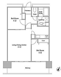プラザタワー勝どき 30階2LDKの間取り