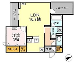D-residence稲城 3階1LDKの間取り