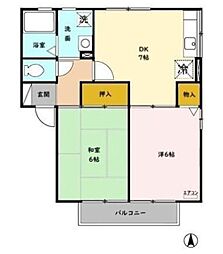 ソレイユ白子II 2階2DKの間取り