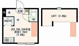 アカリテラス板橋本町 2階ワンルームの間取り