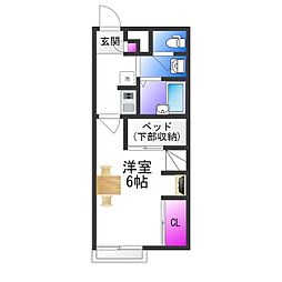 レオパレスさちＡ 2階1Kの間取り