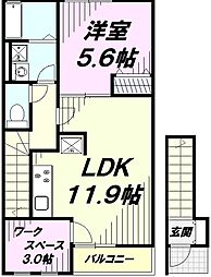 アムールQWA 2階1SLDKの間取り