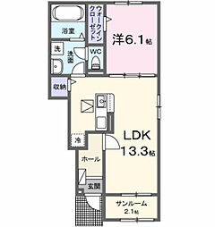 ジェルメ柏C棟 1LDKの間取図画像