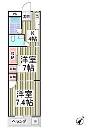 第一小山マンション 1階2Kの間取り