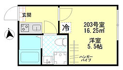 コンフォート東四ツ木 2階1Kの間取り
