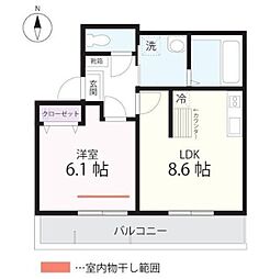 ハーミットクラブハウストゥギャザー長津田 3階1LDKの間取り
