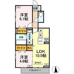 JR南武線 稲城長沼駅 徒歩7分の賃貸アパート 1階2LDKの間取り