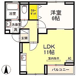 グリーンヒル 2階1LDKの間取り