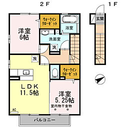 ボナール朝倉西町 2LDKの間取図画像