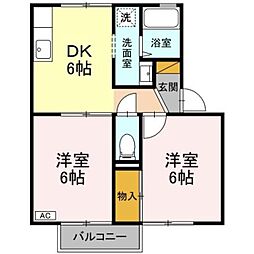メゾン森ＰａｒｔVII・VIII 2階2DKの間取り