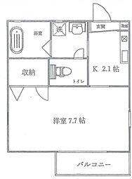 スプリーム港南台 2階1Kの間取り