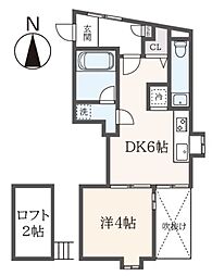 アルピーノ神大寺 1DKの間取図画像