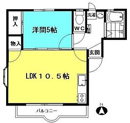 エスティーヌ 2階1LDKの間取り