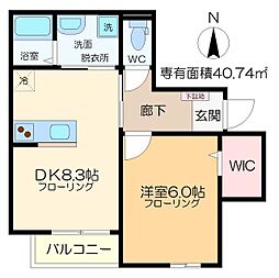 ラピスフィルド 3階1DKの間取り